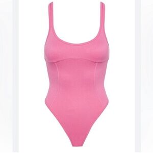 For Love And Lemons Pink Ribbed Bodysuit Size XS Barbie Core Hot Pink